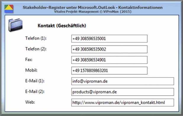 Stakeholder-Register unter Microsoft.OutLook - Kontaktinformationen [ViProMan, 10.2015]