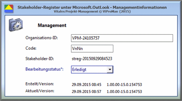 Stakeholder-Register unter Microsoft.OutLook - Managementinformationen [ViProMan, 10.2015]